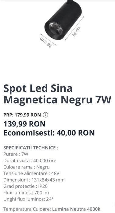 Proiector Led Sina Magnetica 20W si Spot Led Sina Magnetica 7W