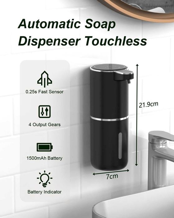 Dozator sapun automat alb cu senzor, USB-C, montaj perete/blat