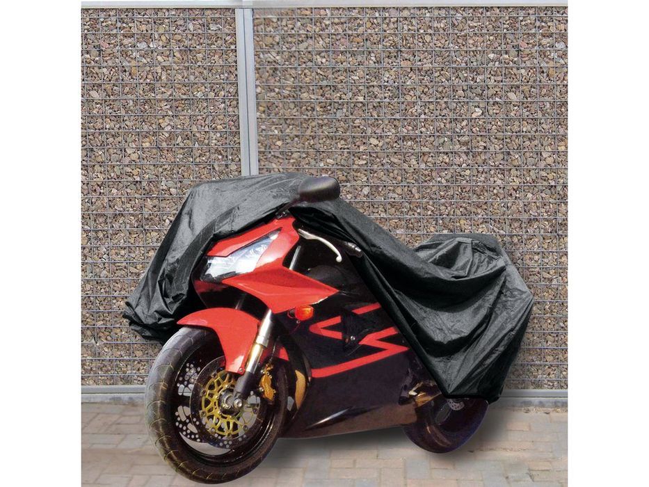 Prelata motocicleta universala Carpoint 245x80x145 cm, impermeabila din PVC, cu fereastra pentru numar de inmatriculare si husa depozitare
