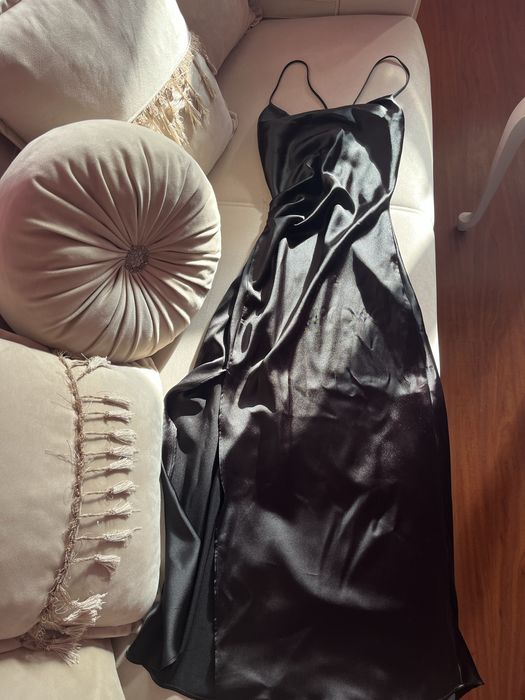 Black Satin Midi Dress Zara