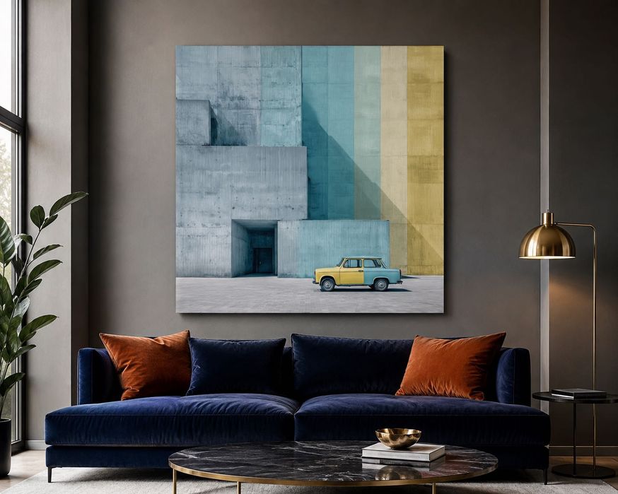 Tablou canvas Asortat, mașină de epocă și arhitectură, minimalist, 60×60 - 100×100 cm