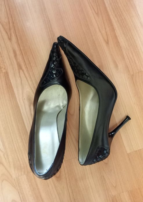 Pantofi eleganți negri damă din piele naturala