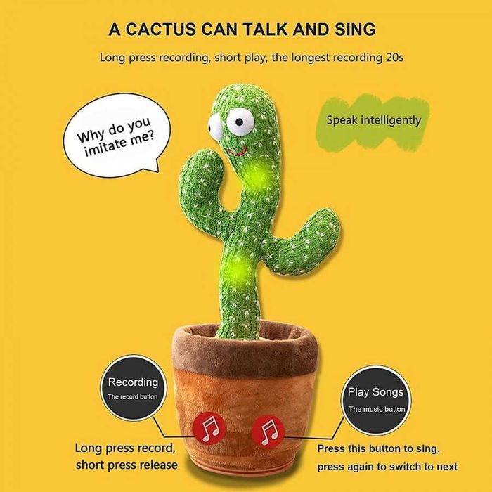 Танцуващ кактус/Хъги Лъги Кисси Мисси USB зареждане ПЕЕ СВЕТИ ГОВОРИ