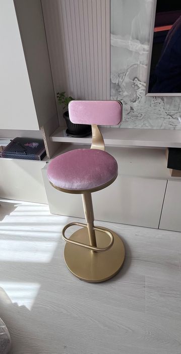 2 регулируеми бар стола – розов велур & злато, дизайнерски