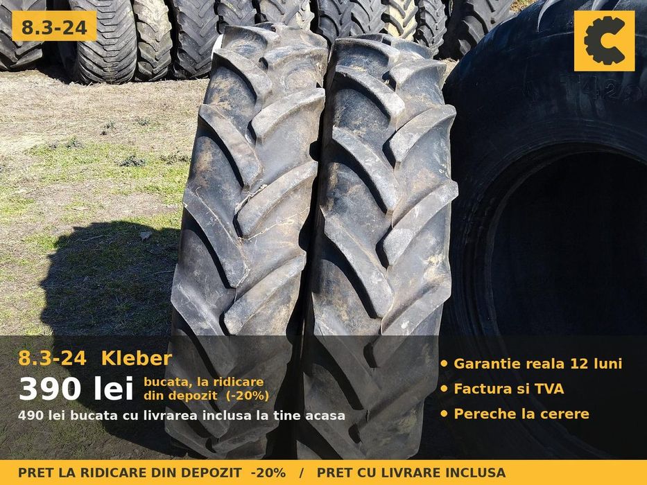 Cauciucuri Anvelope 8.3-24 8.3R24 8.3 24 8R24 8324 Kleber Prasitoare Tractor Roti Inguste Utilaje Agricole SH Second Hand FACTURA TVA Garantie 1 An