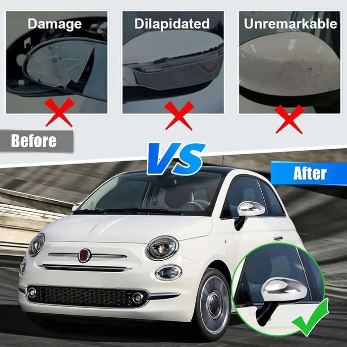 Хромирани капаци за странични огледала за Fiat 500 (2007-2023) – 2 бр.