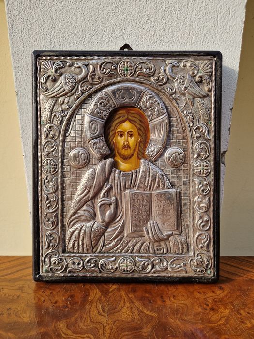 Прекрасна антикварна сребърна икона със сертификат