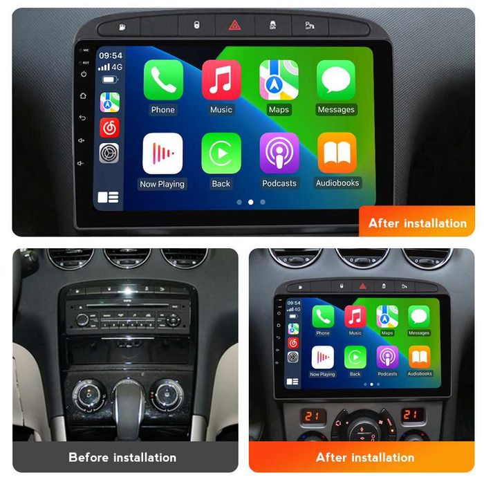 NAVIGATIE Android 14 Peugeot 308 2007 2013 1/8 Gb Waze CarPlay CAMERA