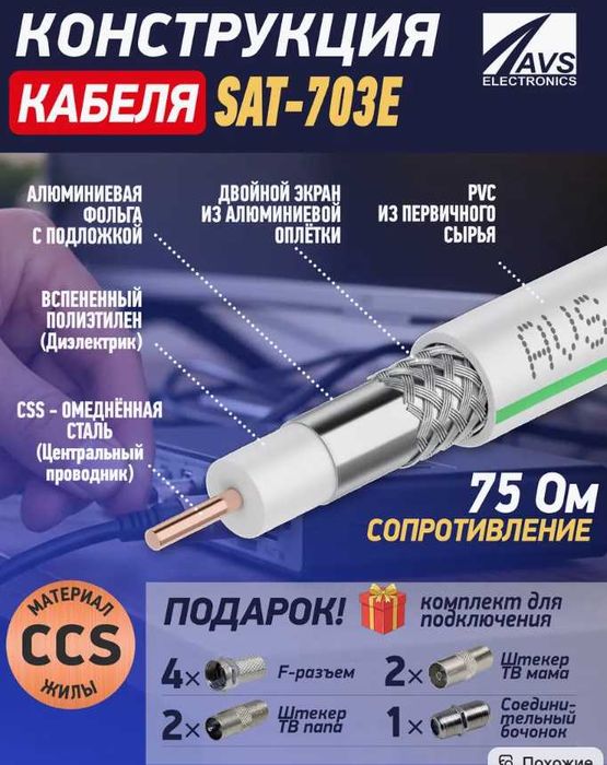 Антенный кабель коаксиальный 5М