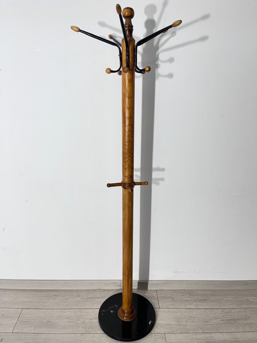 9 Buc. Cuier tip Pom din Lemn Masiv cu Placă Marmură; Cuier Vintage