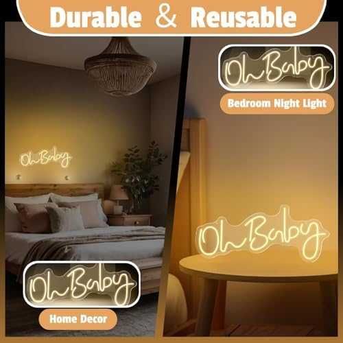 Нов знак лампа LED неонова табела Oh Baby USB baby shower детска стая