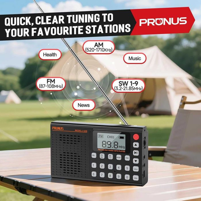 PRUNUS J-168 FM,AM,SW радиоприемник, Bluetooth и TF плейър