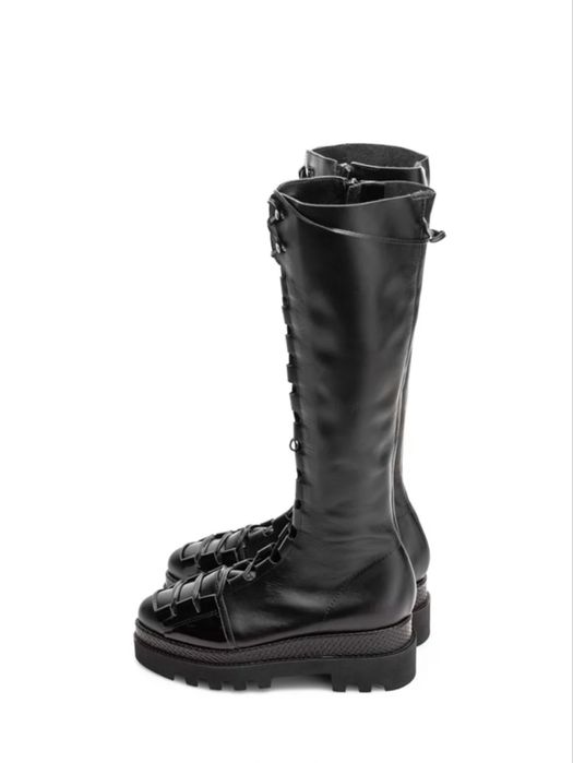 Mihaela Glavan - Ghete lungi cu șireturi din piele neagră Urban Touch