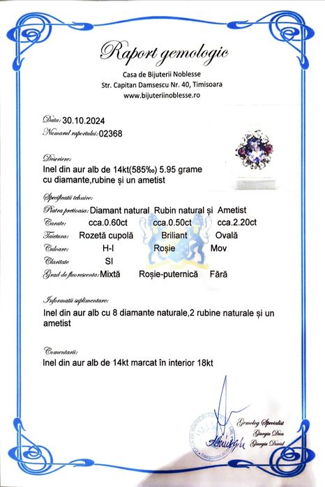 Inel vintage superb din aur de 18k cu diamante naturale și certificat