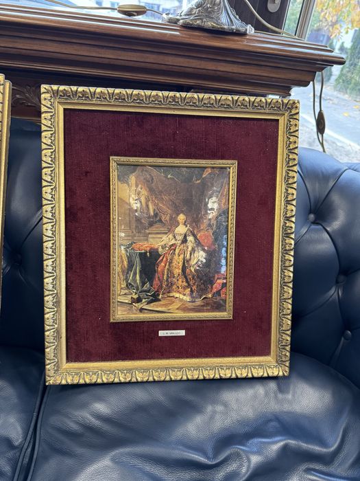 Doua tablouri litografii cu rame aurii