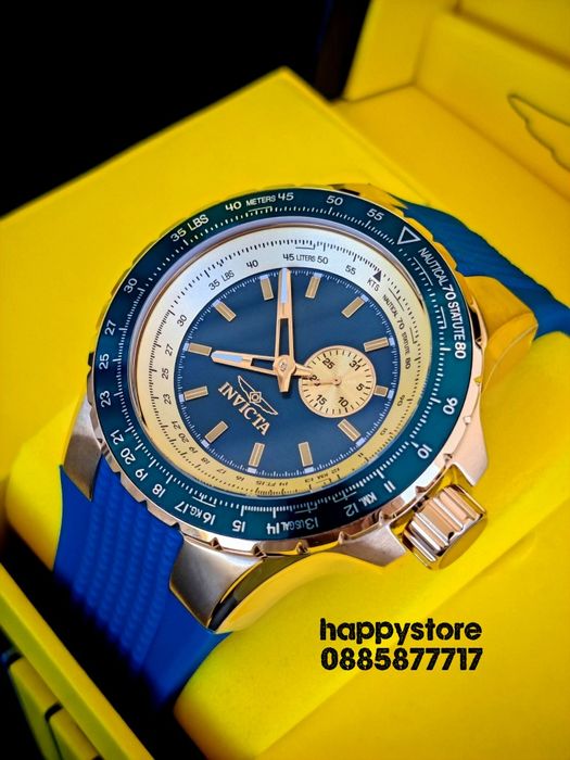 INVICTA Aviator Blue/Gold 50 mm, Инвикта нов ръчен часовник