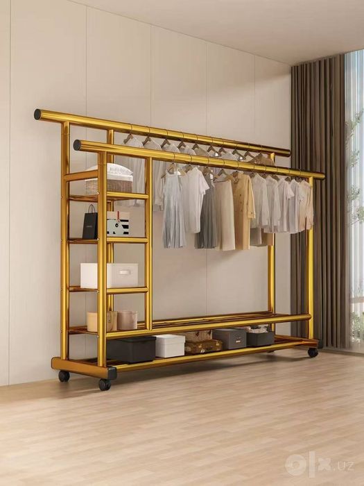 Premium G‘ildirakli Kiyim Ilgichi – 2 Qatorli Garderob Stoykasi