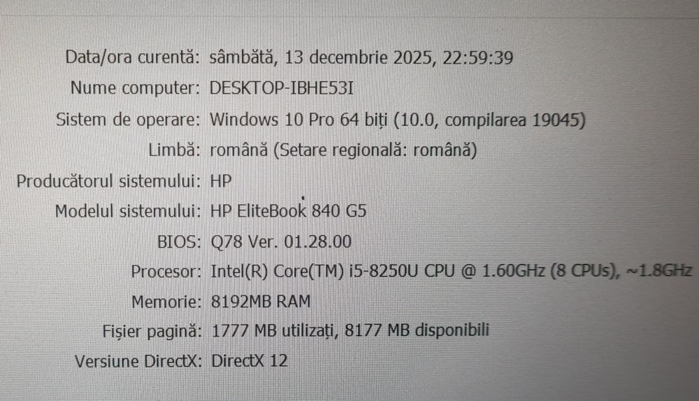 HP Elitebook 840 G5 i5 8250u, 8 GB DDR4, ssd 256 GB
