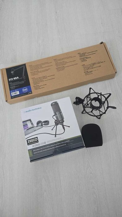 Microfon Audio-Technica AT2020USB+ + braț AT 512-BBA set complet streaming/podcast