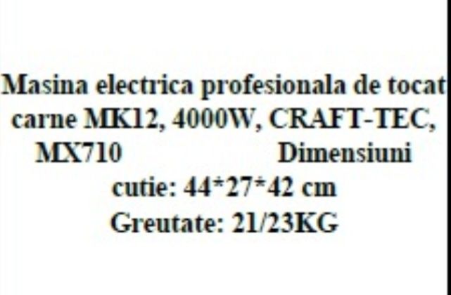 Masina de tocat carne electrica Craft Tec 4000W MK-12 inox 250 kg/ora