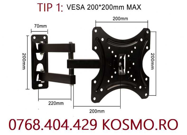 Suport TV perete universal Stativ televizor brat flexibil pivotant45cm