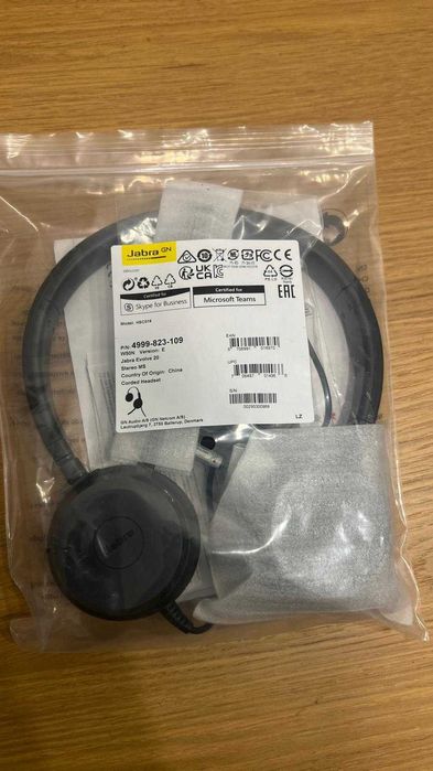 Casti JABRA Evolve 20 UC Stereo, telecomanda USB Certificate Microsoft