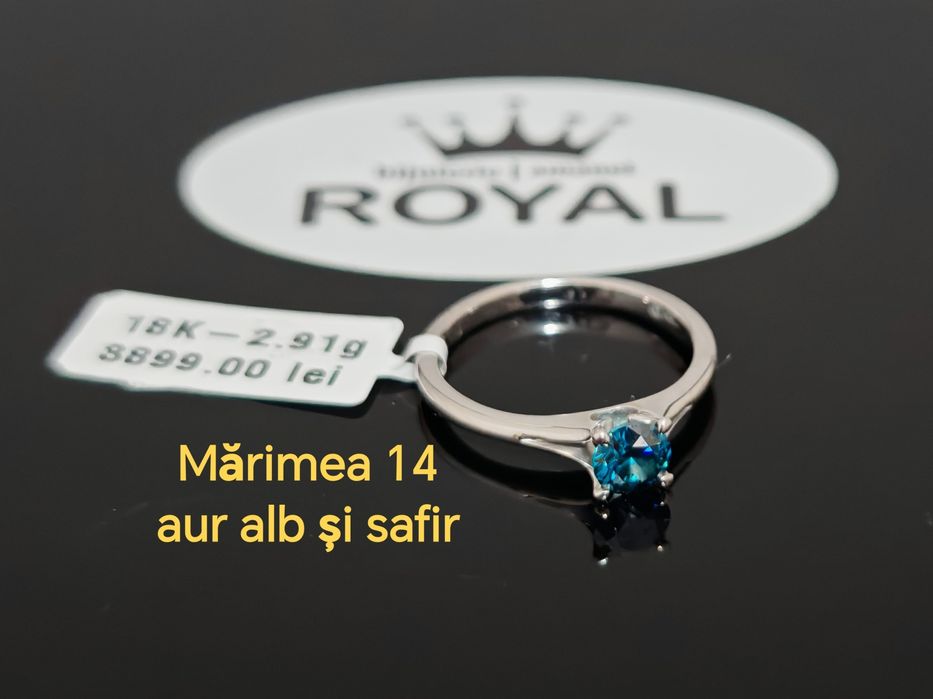 Bijuteria Royal CB : Inel cu DIAMANT albastru, aur alb 18K 2,91 gr 585
