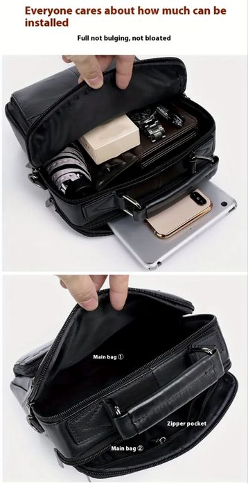 Мъжка елегантно/практична и голяма бизнес чанта/Черна естествена кожа