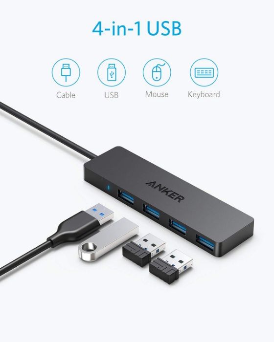 Anker Ultra Slim 4-порта USB 3.0 Hub за телефон-60см кабел