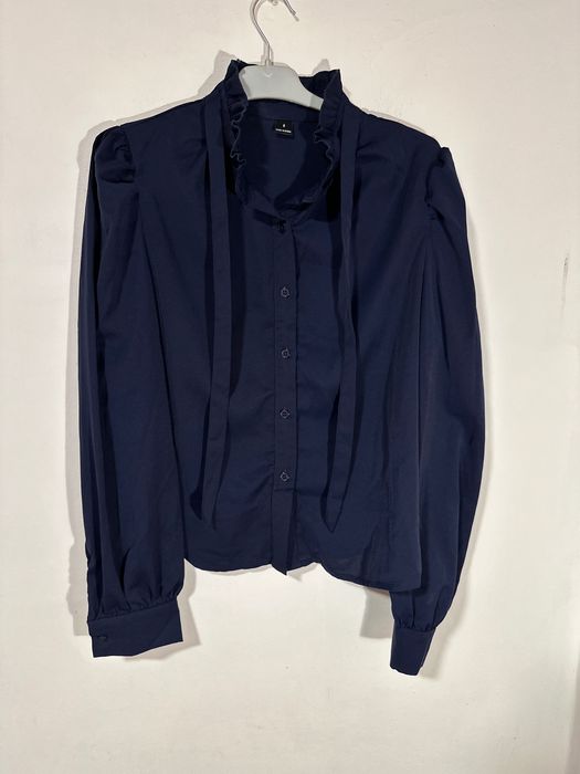 Set două cămăși-bluze, elegante, cu funda,bleumarin+alb, S(38)