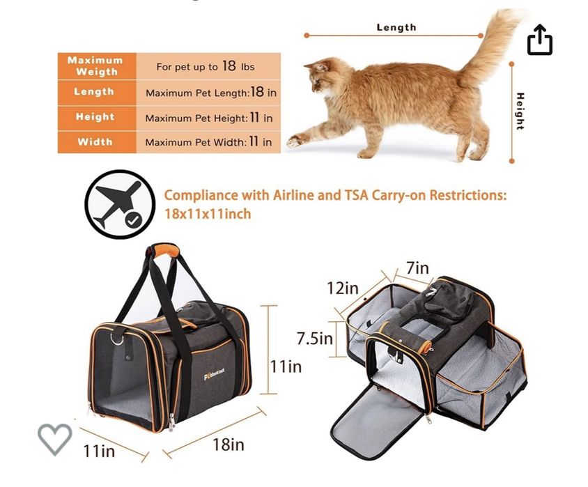транспортна чанта за домашен любимец разширяема 43/28/28 авиокомпания