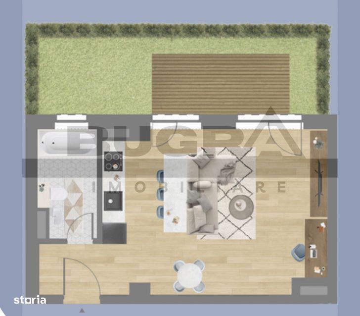 Apartament 1 camera, 39 mp, terasa gazon 23 mp, garaj, zona C. Coposu