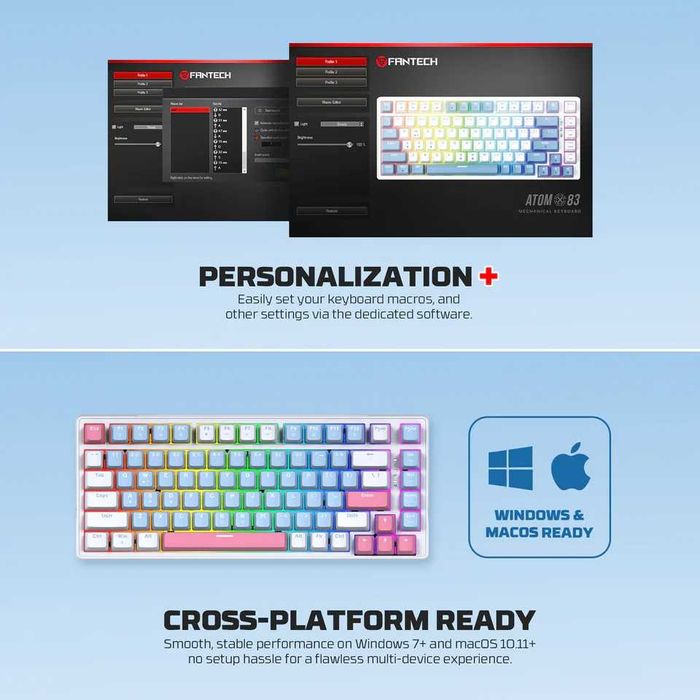 Tastatură mecanică TEKHERO ATOM X83 AME, 83 taste, RGB, Hot-Swap, USB-C, wired gaming lichidarestoc garanție 2 ani