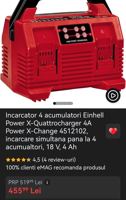 Incarcator 4 acumulatori Einhell Power X-Quattrocharger 4A Power X-Cha