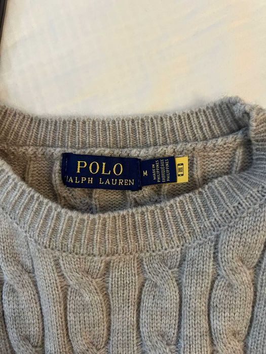 Pulover Ralph Lauren gri, model cablu, logo negru – mărimea M