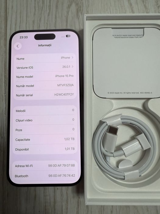 iPhone 15 Pro , 1TB ,Natural Titanium , impecabil
