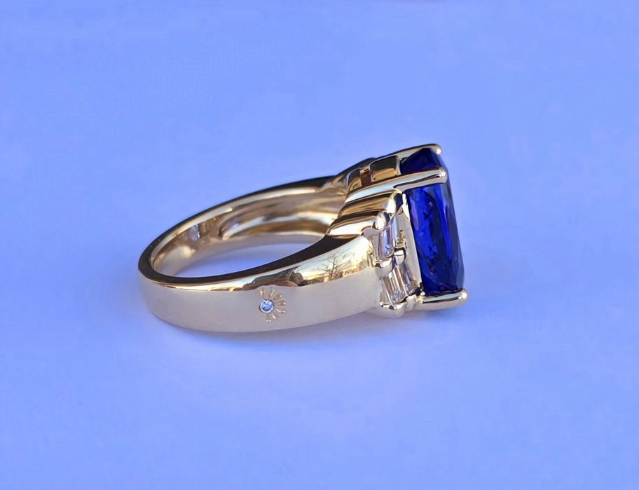 Inel din aur galben 18k cu Tanzanit și diamante naturale, handmade