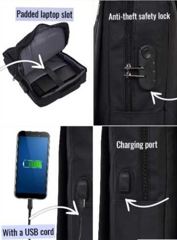 Рюкзак, оптом, болшой размер, для ноутбука 17", с USB-портом и замком