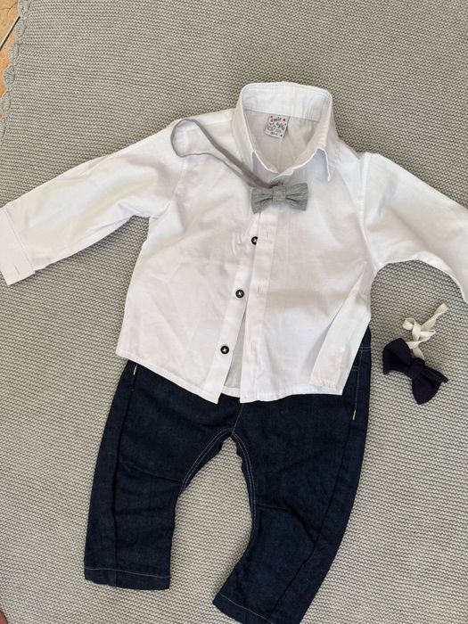 Детски костюм с риза, дънки и папионка размер 80