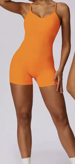 Нов дамски гащеризон спортен къс оранжев gym peach