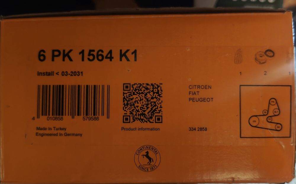 Peugeot комплект ремъци и ролки CONTINENTAL  6PK  1564 K1