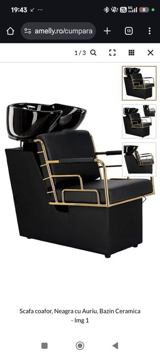 Scafă Coafor Negru cu Auriu Bazin Ceramic