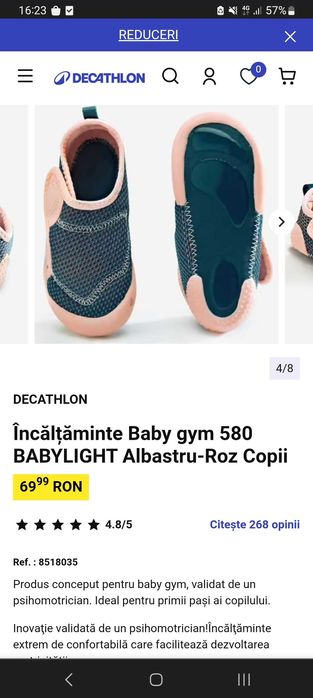 Papuci/ balerini baby gym Decathlon antiderapant masura 26