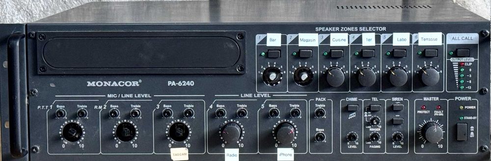 Стъпало  Monacor PA-6240 ELA Amp ,  6-зонoв моно миксер усилвател 240W