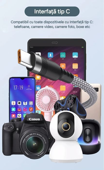 Cablu lung: 5m. Usb-usbC. Încărcare+Date. Imposibil de rupt. ChipSmart