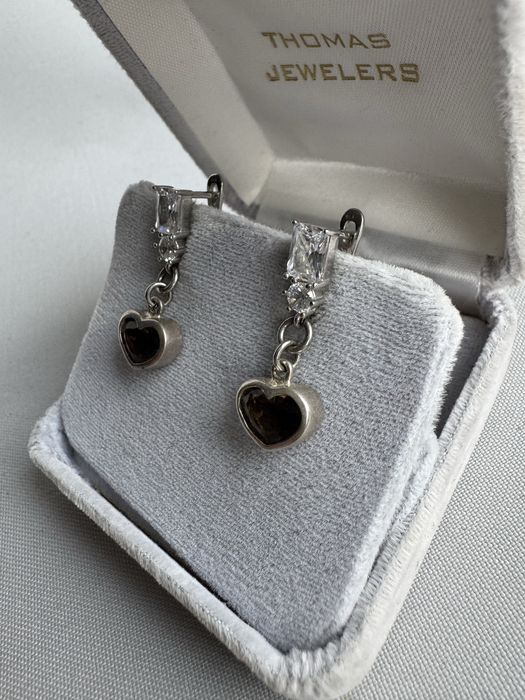 Cercei din argint, cuart fumuriu si cubic zirconia