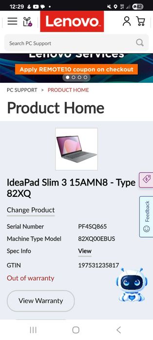 Lenovo IdeaPad Slim 3 - 15' (Ryzen 5 7520U) 8GB/256GB SSD – Всичко работи, нов Windows, счупен екран