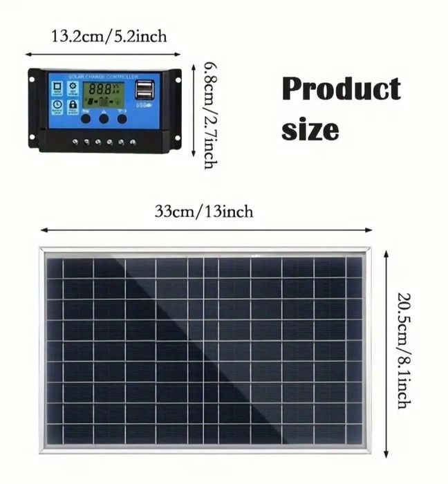 Kit panou solar 20W + controler 100 A / ideal camping , garaj , iluminare curte