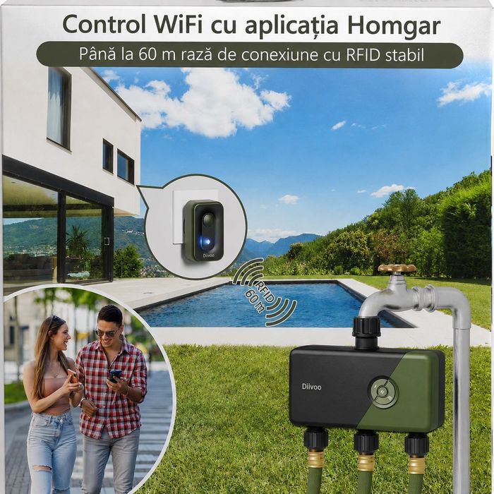 Programator irigare WiFi Diivoo 3 zone Alexa Google temporizator automat din alama pentru gradina