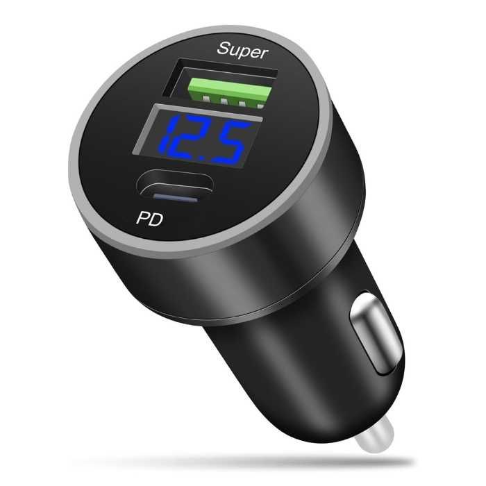 Адаптер за запалка с USB и волтметър - PD + QC